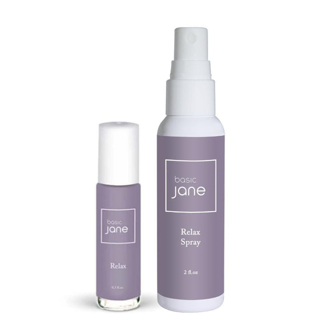 Basic Jane- U.S.A. Relax Duo. Premium CBD wellness products for natural relief and recovery. CBD Oil, CBD Spray. Lavender Relaxing